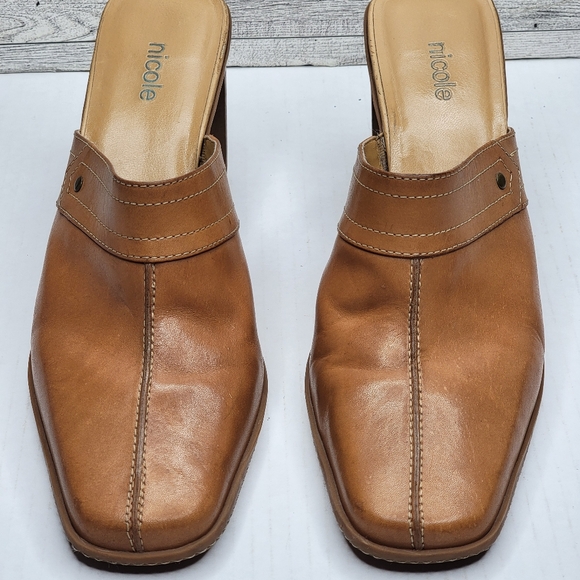 Nicole Colonel 3" Heel Mule Size 9.5M Tan Leather Slip On Shoes Comfort Casual - Picture 3 of 11